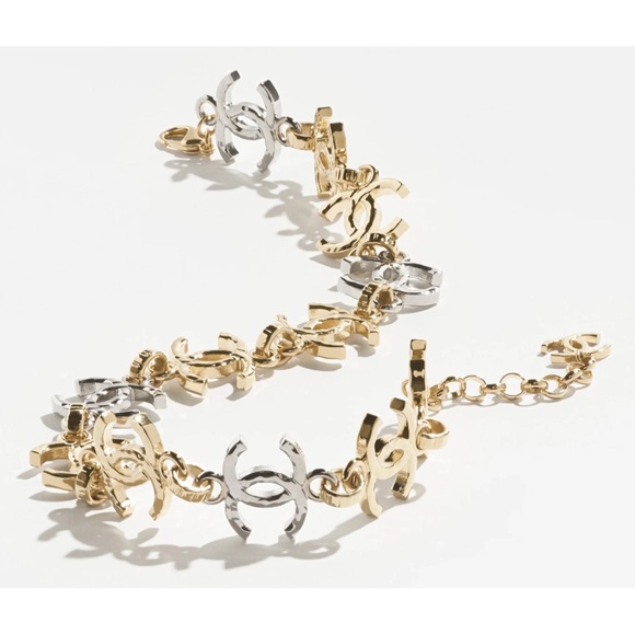 Chanel 26P Gold Silver Mixed Metal CC Logo Chain Link Cuban Choker Necklace - Picture 3 of 15